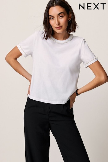 White Pearl Trim Short Sleeve T-Shirt (K92957) | £26