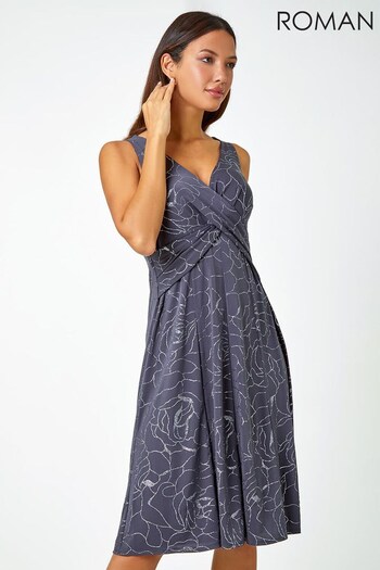 Roman Grey Sparkle Floral Stretch Wrap Dress (K93017) | £50