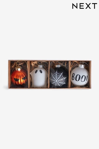 Set of 4 Multi Halloween Glow In The Dark Glass Baubles (K93023) | £14