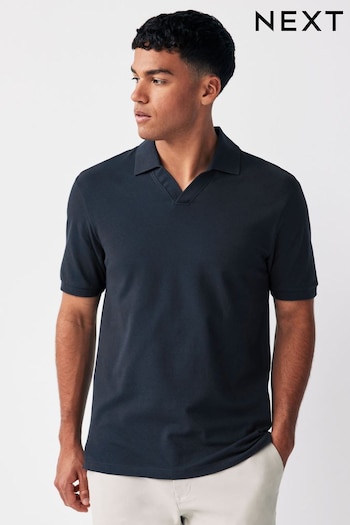 Navy Revere Collar Pique sleeved Polo Shirt (K93030) | £18