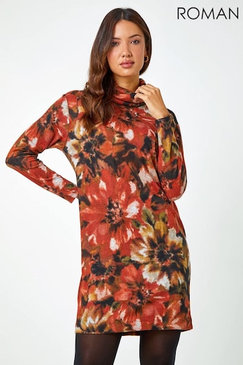 Roman Orange Floral Tie Dye Stretch Dress (K93039) | £38