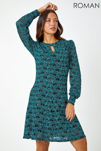 Roman Blue Stretch Lace Sparkle Swing Dress (K93077) | £50
