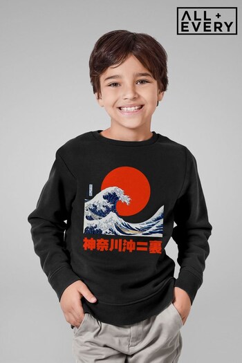 All + Every Black Graphic Wave Hokusai Kids Sweatshirt (K93128) | £26