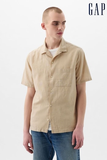 Gap Neutral Linen Cotton Short Sleeve Shirt (K93312) | £40