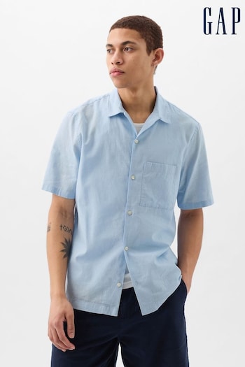 Gap Blue Linen Cotton Short Sleeve Shirt (K93335) | £40
