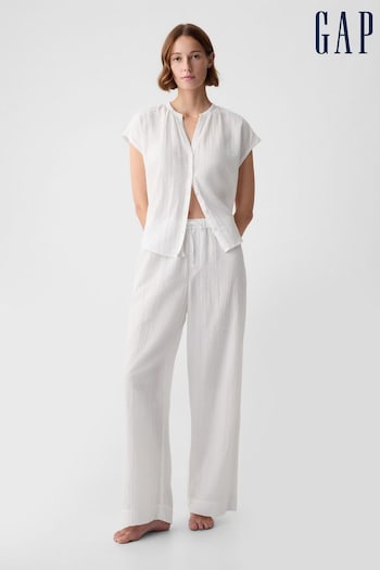 Gap White Crinkle Cotton Wide Leg Pyjama Trousers (K93354) | £35