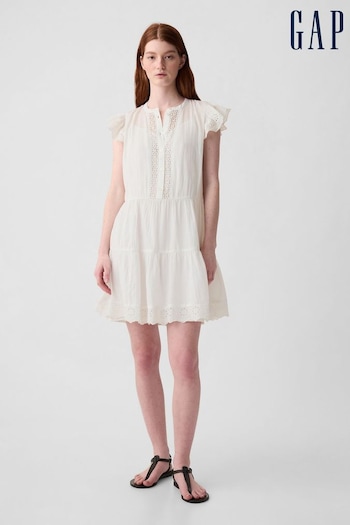 Gap White Crinkle Cotton Crochet Mini Dress (K93364) | £50
