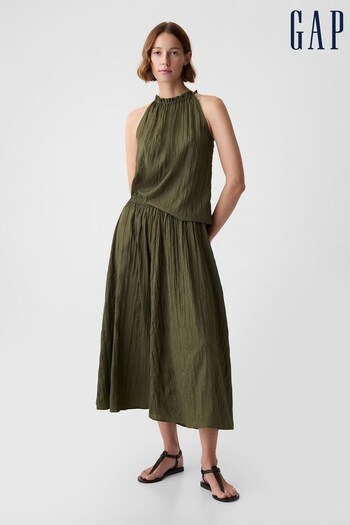 Gap Green Crinkle Pull On Midi Skirt (K93366) | £40