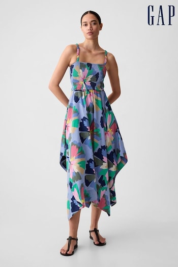 Gap Spring Multi Floral Smocked Handkerchief Hem Midi Dress Marke (K93369) | £60