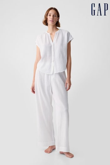 Gap White Crinkle Cotton Short Sleeve Pyjama Top (K93373) | £25