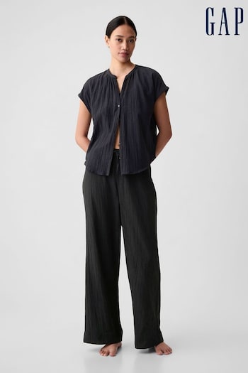 Gap Black Crinkle Cotton Wide Leg Pyjama Trousers (K93381) | £35