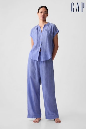 Gap Blue Crinkle Cotton Short Sleeve Pyjama Top (K93397) | £25