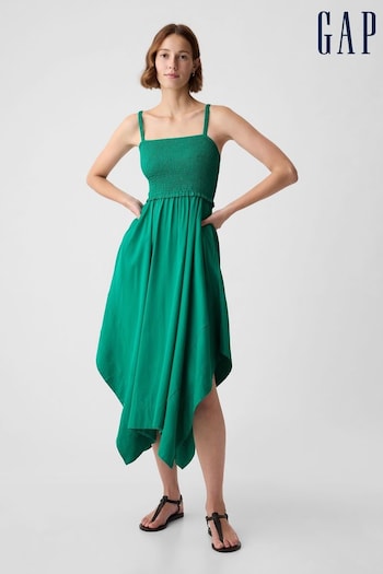 Gap Simply Green Smocked Handkerchief Hem Midi Dress (K93401) | £60