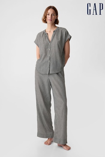 Gap Black/White Crinkle Cotton Short Sleeve Pyjama Top (K93404) | £25