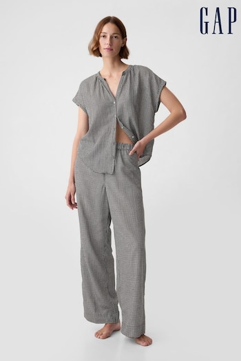Gap Black Gingham Crinkle Cotton Wide Leg Pull On Pyjama Trousers (K93413) | £35