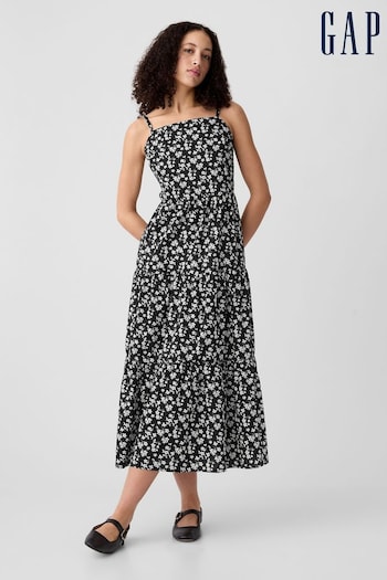 Gap Black Floral Print Tiered Maxi Dress Marke (K93427) | £45