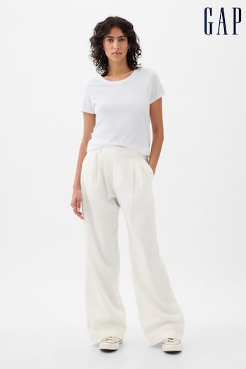 Gap White High Waisted Linen Cotton Trousers Marrone (K93431) | £60