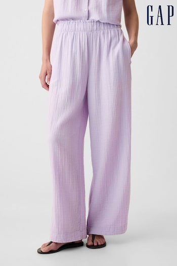 Gap Purple Crinkle Cotton Wide Leg Pull On Trouser (K93443) | £40