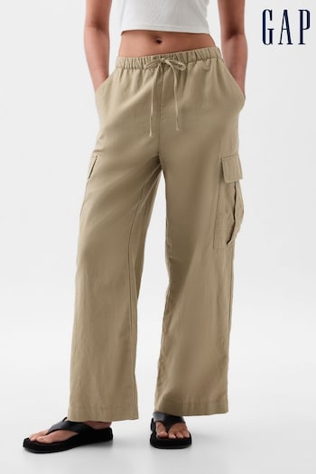 Gap Beige Linen Cotton Blend Cargo Trousers (K93445) | £55