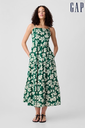 Gap Green Floral Print Tiered Maxi Dress Marke (K93447) | £45