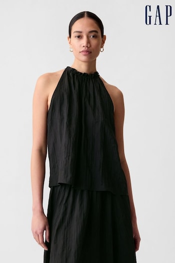 Gap Black Crinkle Sleeveless Halter Top (K93456) | £25