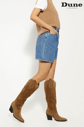 Dune London Tennessee High Leg Western Knee-high Brown Boots (K93459) | £225