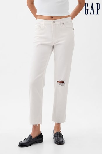 Gap White High Waisted Cheeky Straight Leg Ripped Drawing Jeans (K93463) | £55