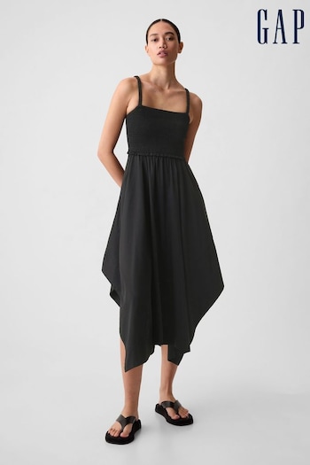 Gap Black Smocked Handkerchief Hem Midi Dress (K93465) | £60