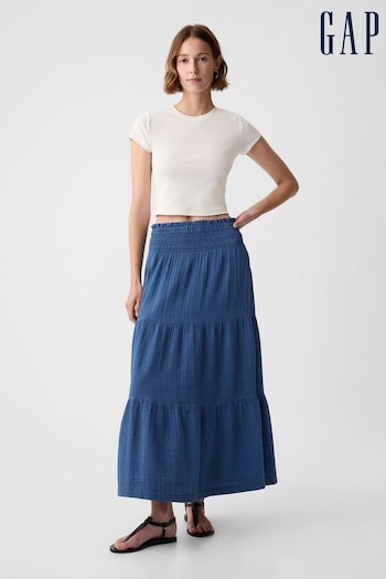 Gap Blue Crinkle Cotton Pull On Maxi Skirt (K93468) | £40