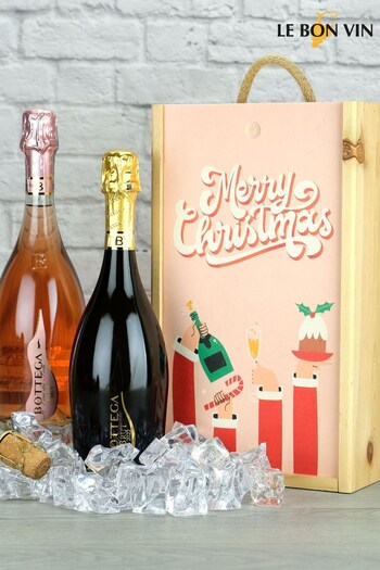 LeBonVin Bottega Sparkling Wine Duo Christmas Wood Gift Box (K93480) | £46