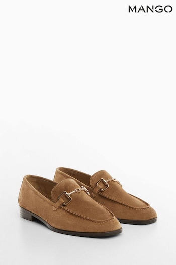 Mango Faux Suede Brown Loafers with Gold Chain (K93539) | £60