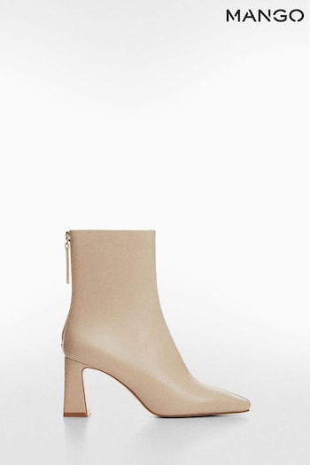 Mango Cream Heeled Ankle Boots with Zip Fastening (K93544) | £50