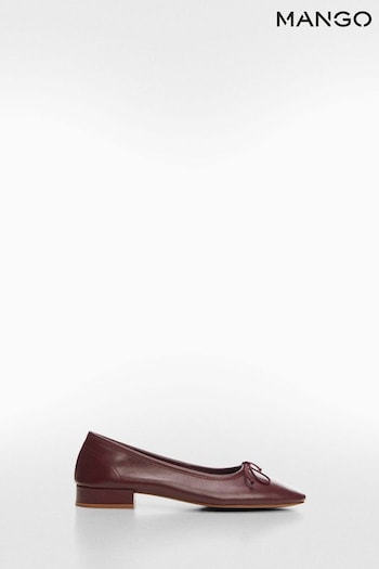Mango Leather Bow Ballerina Pump Shoes (K93556) | £50