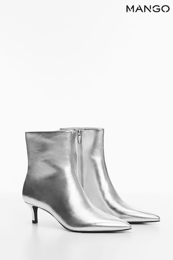 Mango Silver Leather Boots With Kitten Heels (K93613) | £90