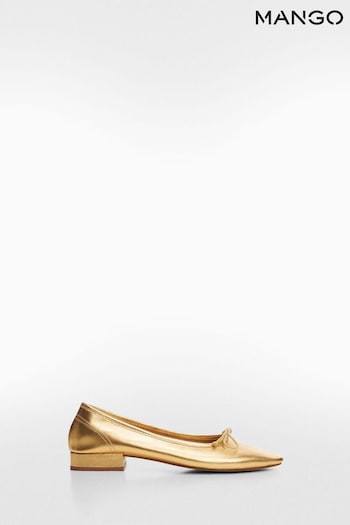 Mango Gold Bow Leather Ballet Pumps (K93618) | £50