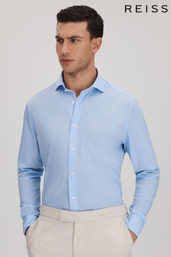 Reiss Soft Blue/White Fletcher Striped Cotton Blend Shirt (K93649) | £110