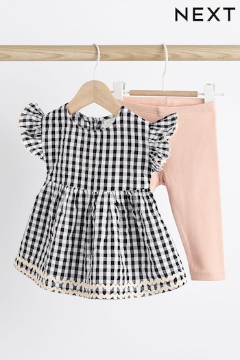 Black/White Gingham Baby faux Dress and Leggings Set (K93650) | £15 - £17