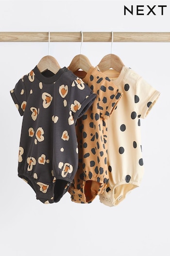 Black/ Cream Animal Print Baby T-Shirt Rompers 3 Pack (K93661) | £16 - £20