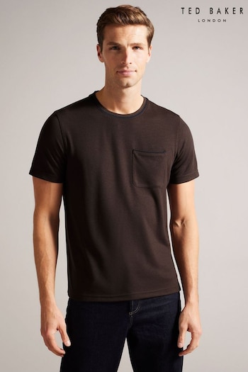 Ted Baker Grine Regular Brown T-Shirt With Suede Trim (K93673) | £45