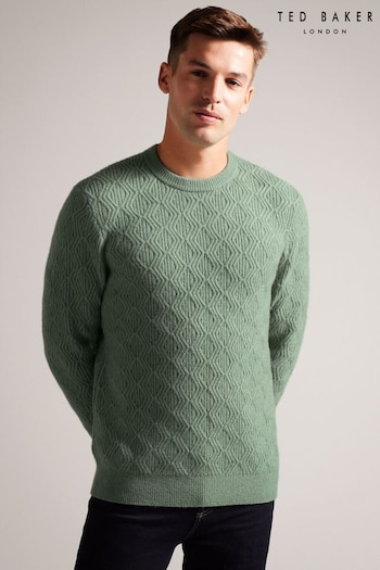 Ted Baker Atchet Green Textured Cable Crew Neck Jumper (K93678) | £125