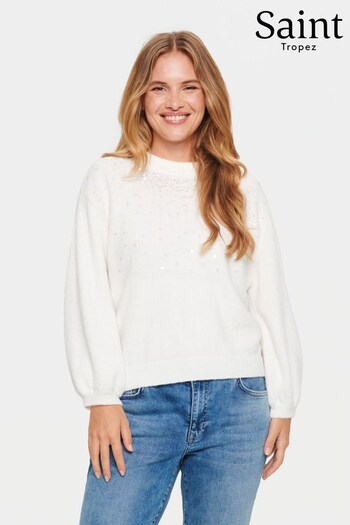 Saint Tropez Barbel Sequin Knitted Pullover White Jumper (K93752) | £70