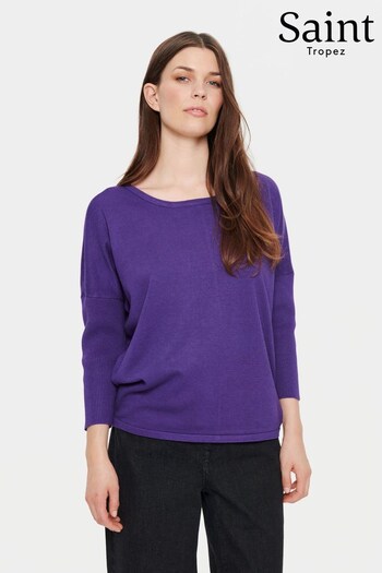 Saint Tropez Purple Mila Knitted 3/4 Sleeve Pullover Jumper (K93753) | £35