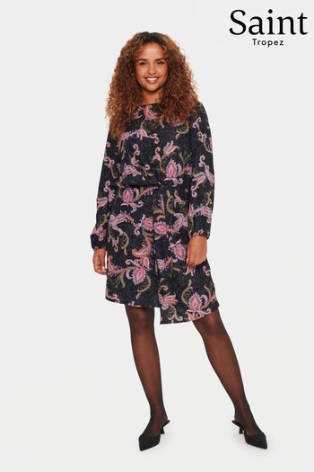 Saint Tropez Benina Knee Length Long Sleeve Black Mini Dress (K93755) | £100