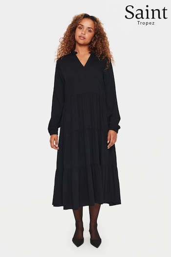 Saint Tropez Edina Long Sleeve Black Midi Dress (K93768) | £70