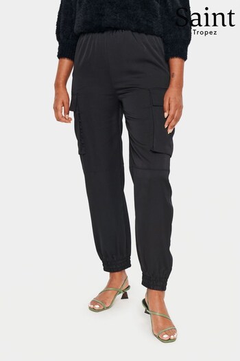 Saint Tropez Bianca Elastic Cuff Cargo Black Trousers (K93774) | £70