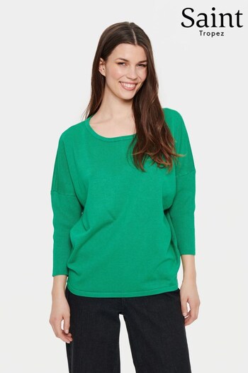 Saint Tropez Green Mila Knitted 3/4 Sleeve Pullover Jumper (K93775) | £35