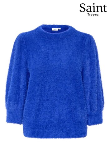 Saint Tropez Blue Banni Fluffy Knit 3/4 Sleeve Pullover Jumper (K93796) | £50