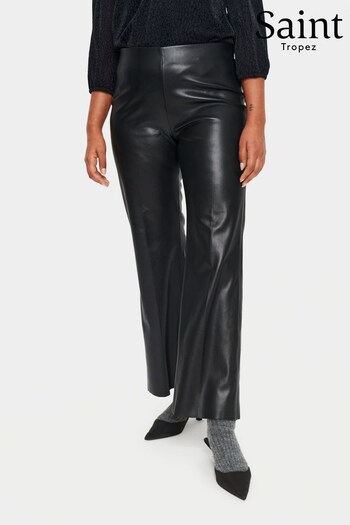 Saint Tropez Dowie Faux Fur Leather Flared Leg Black Trousers (K93804) | £70
