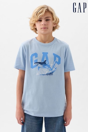 Gap Blue Logo Shark Graphic Short Sleeve Crew Neck T-Shirt (4-13yrs) (K93822) | £10