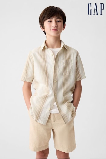 Gap Neutral Short Sleeve Linen Cotton Shirt (4-13yrs) (K93834) | £18
